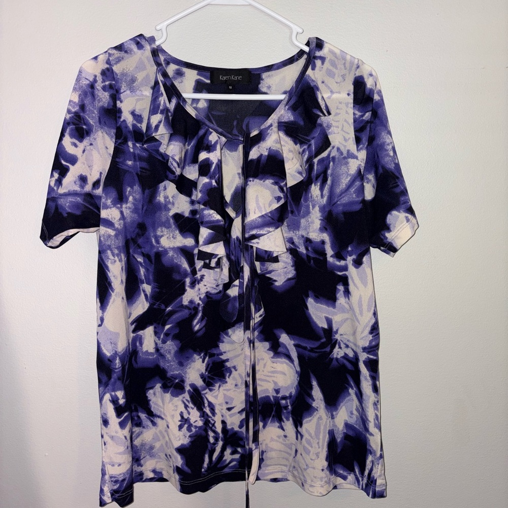 Karen Kane - Purple and White Ruffled Blouse
